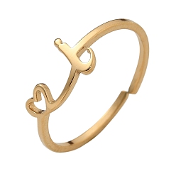 Letter I 304 из нержавеющей стали Манжета кольца для женщин, сердце с буквой a~z, реальный 18 k позолоченный, Буква "i", 6.5 мм, внутренний диаметр: регулируемый.