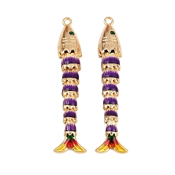 Настоящее золото 18K Латунные микро проложить кубического циркония подвески, с эмалью, рыба, реальный 18 k позолоченный, 45x10.5x6 мм, отверстие : 1.4 мм