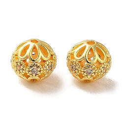 Золотой Покрытие стойки латунное паве бусины из кубического циркония, долговечный, без кадмия и без свинца, круглые, золотые, 8.5x8 мм, отверстие : 2 мм