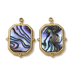 Golden 303 Stainless Steel & Natural Paua Shell Pendants, Octagon Charms, Ion Plating(IP), Long-Lasting Plated, Golden, 21.5x15.5x2.5mm, Hole: 1.5mm