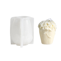 White 3D Pillar with Flower DIY Candle Silicone Molds, for Scented Candle Making, White, 11.15x8.5x7.9cm