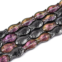 Сливовый Прозрачность гальванизированные стеклянные бусины нити, рыба, с покрытием AB цвета, слива, 15x8.1x5 мм, отверстие : 0.9~1 мм, около 55 шт / нитка, 25.59'' (65 см)