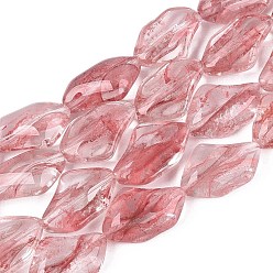 Light Coral Handmade Lampwork Beads Strands, Polygon, Light Coral, 21~22x13.5~14x7.5~8.5mm, Hole: 0.9~1mm, about 20pcs/strand, 16.14~16.54 inch(41~42cm)