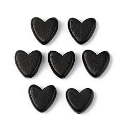 Noir Perles de bois naturel peintes, sans plomb, cœur, noir, 16x16x6mm, Trou: 1.2mm
