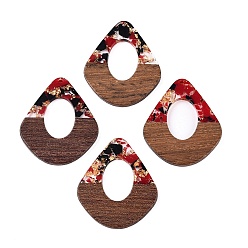 (123L) Белый крем непрозрачный блеск Подвески из прозрачной смолы и ореха, полые подвески-капли с золотой фольгой, огнеупорный кирпич, 48x41x4 мм, отверстие : 2 мм