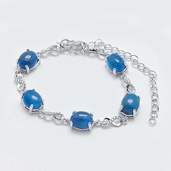 Natural Agate Natural Agate Link Chain Bracelets, with Brass Findings, Real Platinum Plated, Oval and Infinity, 5-3/4 inch~6 inch(14.5~15cm)