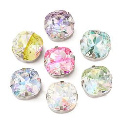 Платина Шить на горный хрусталь, многожильные звенья из стекла, хрусталя и стразов, с настройками латуни, аксессуары для одежды, граненые, квадратный, платина, 13x13x7 мм, отверстие : 1 мм