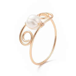 Golden Natural Pearl Finger Ring, Copper Wire Wrap Jewelry for Women, Golden, US Size 11 1/2(20.9mm)