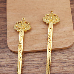 Golden Alloy Hair Stick, with Loop, Flower, Golden, 139x27mm
