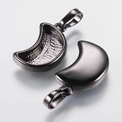 Черный Цвет Металла Сеттинги для кулона (кабошонов), латунь , чашки безель с краями, долговечный, луна, металлический черный , 16.5x10.5x3 мм, отверстие : 2x2.5 мм, лоток : 12x6 мм