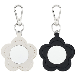 Couleur Mélangete 2pcs 2 décorations de pendentif en cuir pu de couleurs, avec un miroir en verre, fleur, couleur mixte, 105x55mm, 1 pc / couleur