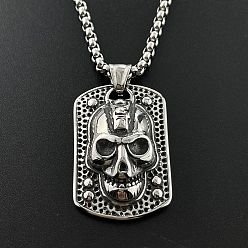 Нержавеющая Сталь Цвет Панк ретро нержавеющая сталь тисненый череп кулон хип-хоп уличный стиль ожерелья для мужчин, цвет нержавеющей стали