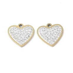 Сердце 201 из нержавеющей стали горный хрусталь подвески, с эмалью, реальный 18 k позолоченный, сердце, 12.5x13.5x2 мм, отверстие : 1.2 мм