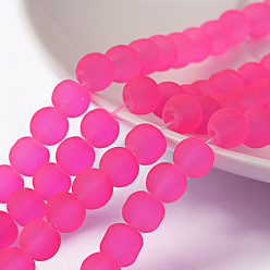 Deep Pink Transparent Glass Bead Strands, Frosted, Round, Deep Pink, 6mm, Hole: 1.3~1.6mm, about 140pcs/strand, 31.4 inch