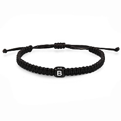 Letter B Браслеты из плетеных бусин из смоляных бусин с кубическим узором и буквами, регулируемые плетеные браслеты из хлопкового шнура для мужчин и женщин, В письме, 11.02 дюйм (28 см)