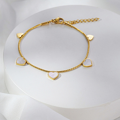 Золотой Элегантные браслеты из нержавеющей стали с подвесками в форме сердца, браслеты из змеиной цепи для женщин, золотые, 7-7/8 дюйм (20 см), сердце: 81.4x73.4 см