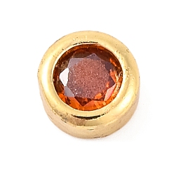 Оранжевый Покрытие стойки плоские круглые латунные микропаве кабошоны из кубического циркония, без кадмия и без свинца, долговечный, реальный 18 k позолоченный, оранжевые, 4x2 мм