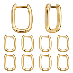 Настоящее золото 18K 10 пары латунных серег-колец Huggie Hoop, прямоугольные, реальный 18 k позолоченный, 12 датчик, 15.5x11.5x2 мм, штифты : 1 мм
