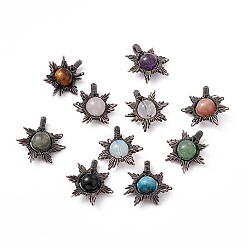 Mixed Stone Natural & Synthetic Mixed Gemstone Pendants, Sun Charms, with Rack Plating Red Copper Tone Brass Findings, Cadmium Free & Lead Free, 26~28x24~28x10mm, Hole: 2x4mm