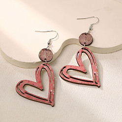 Сердце Деревянные серьги-подвески ко Дню святого Валентина, платина, сердце, 83x38 мм