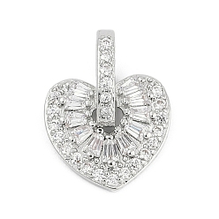 Платина Латунные микропаве прозрачные подвески с фианитом, сердце прелести, без кадмия и без свинца, долговечный, стойки покрытие, с целью перехода в кольце, платина, 16.5x12.5x8.5 мм, отверстие : 6x5 мм