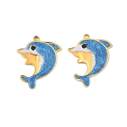 Синий 304 подвески из нержавеющей стали, прелести дельфинов, с эмалью, золотые, синие, 22.5x18.5x1.7 мм, отверстие : 1.2 мм