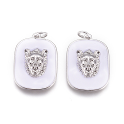 Белый Латунь эмаль подвески, с кольца прыжок из латуни, закругленный квадрат, белые, 23x16x4 мм, перемычки: внутренний диаметр 3 мм.