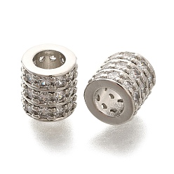 Платина Стойка покрытие латунь микро паве прозрачный кубический цирконий европейские бусины, бусины с большим отверстием, долговечный, без свинца и без кадмия, колонка, платина, 10x9.5 мм, отверстие : 5 мм