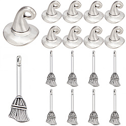 Antique Silver 160Pcs 2 Styles Witch Theme Tibetan Style Alloy Pendants, Mixed Shapes, Antique Silver, 11~27x8.7~11x3~11mm, Hole: 2mm, 80pcs/style