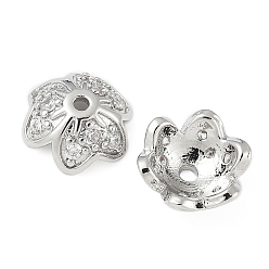 Платина Колпачки для бусин из прозрачного кубического циркония из латуни, 3-лепестков цветка, платина, 9.5x10.5x4 мм, отверстие : 1.5 мм