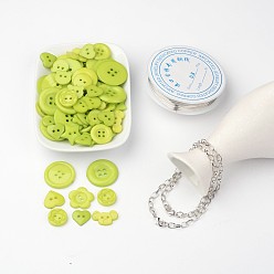 Grün gelb Kostenlose Tutorial DIY Schmuck-Sets für Braceletmaking, Acryl-Misch Tasten, Kupferdraht und Eisen Armbänder, grün gelb, 205 mm