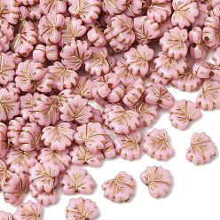 Pink Непрозрачные акриловые бусины, золотой металл обвитыми, лист, розовые, 10x13x4 мм, отверстие : 1.8 мм, Около 1282 шт / 500 г