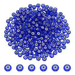 Синий Ручной зло бусины глаз, плоско-круглые, синие, 6x2.5 мм, отверстие : 1 мм, 300 шт / комплект
