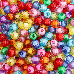 Mixed Color 200Pcs Transparent Acrylic Beads, Bead in Bead, Pumpkin, Mixed Color, 10mm, Hole: 2.7mm