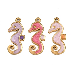 Sea Horse Океан 304 эмалированные подвески из нержавеющей стали, золотые, разноцветные, морской конек, 20x9x1.6 мм, отверстие : 1.2 мм