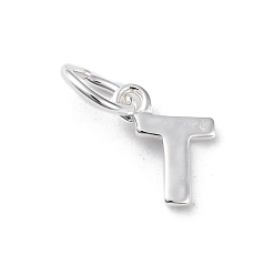 Letter T 925 подвески-буквы из стерлингового серебра, с перемычками и 925 штампом, серебряный цвет гальваническим, Письмо T, 8x6.5x0.8 мм, отверстие : 4 мм