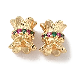 Золотой Покрытие стойки латунное паве зеленые и фиолетовые бусины из кубического циркония, цветок, долговечный, без кадмия и без свинца, золотые, 8x6x6 мм, отверстие : 3 мм