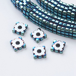 Green Plated PVD Vacuum Plating Electroplate Non-magnetic Synthetic Hematite Beads Strands, Grade A, Square, Green Plated, 4x4x1mm, Hole: 1mm, about 390pcs/strand, 15.7 inch(40cm)