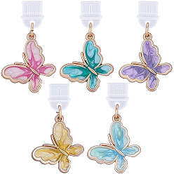 (52) Непрозрачная лаванда 5шт пластиковые мобильные пылезащитные заглушки, с сплава эмали бабочки подвесками, золотые, разноцветные, 36 мм