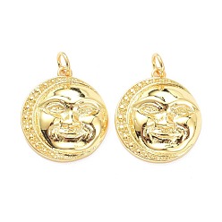 Настоящее золото 18K Латунь прелести, с целью перехода в кольце, долговечный, луна с солнцем, реальный 18 k позолоченный, 20x18x4.5 мм, Перейти кольцо: 5x1 мм, 3.5 мм внутренним диаметром