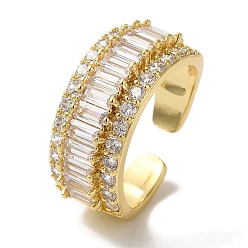 Настоящее золото 18K Широкое открытое кольцо-манжета с прозрачным кубическим цирконием, латунные кольца на палец для женщин с покрытием стойки, долговечный, без свинца и без кадмия, реальный 18 k позолоченный, 9.5 мм, регулируемый