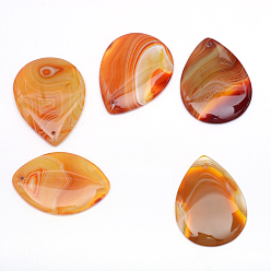 Dark Orange Mixed Shape Dyed Natural Striped Agate/Banded Agate Pendants, Dark Orange, 45~67x33~47x4~7mm, Hole: 2mm