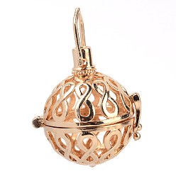 Light Gold Rack Plating Brass Cage Pendants, For Chime Ball Pendant Necklaces Making, Hollow Round with Infinity, Light Gold, 29x26x21.5mm, Hole: 6x8mm, inner measure: 18mm
