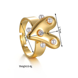 Золотой Регулируемые 304 кольца для пальцев из нержавеющей стали с пластиковыми перламутровыми вставками, сердце, золотые, 19 мм