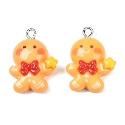 Gingerbread Man Рождественские подвески из непрозрачной смолы, с железной платиной петлей, Колобок, 25x18.5x7 мм, отверстие : 2 мм