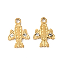 Золотой 304 подвески из нержавеющей стали, со стразами, ионное покрытие (ip), самолет, золотые, 12x8.5x1 мм, отверстие : 1.4 мм