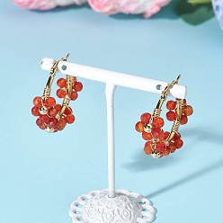 Красный Агат Серьги-кольца из цветочной латуни и натурального сердолика, С 304 результатами из нержавеющей стали, золотые, 28.5x32x11 мм