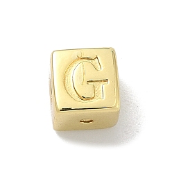 Letter G Латунные бусины, без кадмия и без свинца, долговечный, стойки покрытие, кубические, реальный 18 k позолоченный, Буква G, 6x6x6 мм, отверстие : 1.8 мм
