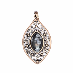 Снежный Обсидиан Ретро полые подвески из натурального снежного обсидиана, овал с цветочными подвесками, с красной медной металлической фурнитурой, 48x28 мм