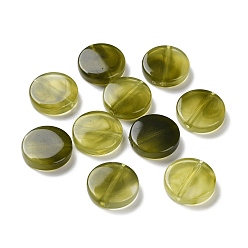 Olive Drab Transparent Resin Beads, Flat Round, Olive Drab, 15x4mm, Hole: 1.2mm